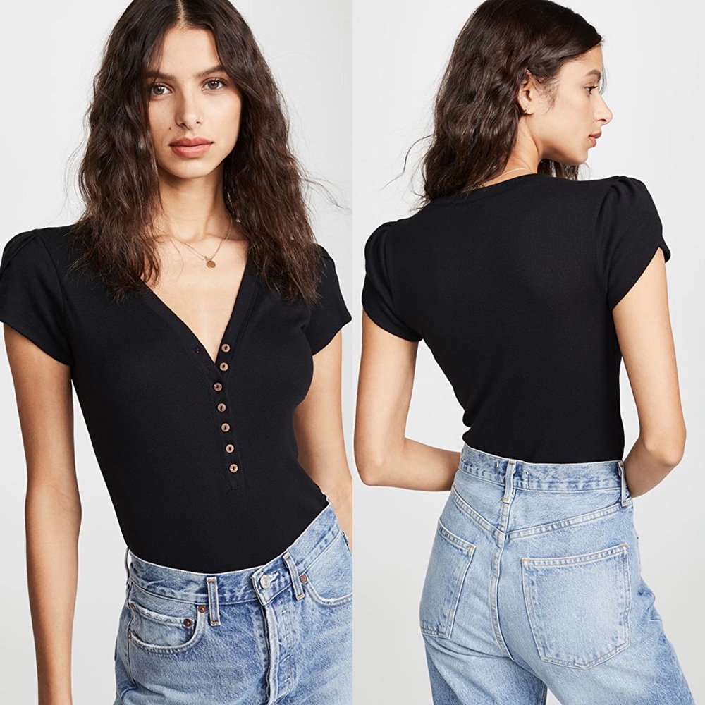 Free People Mia Thong Bodysuit Black XS NWT